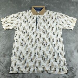 Vintage Van Heusen Polo Shirt Men Large All Over Print Sand Trap Hazard AOP Fore